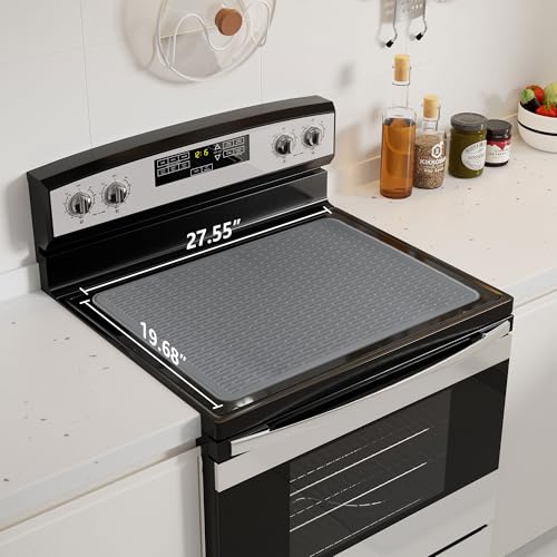 Image of Stove Top Cover for Electric Stove - Food Grade Ceramic Stove top Cover, Silicone XXL Dish Drying Mat, Glass Cooktop Covers, Flat RV Range top Mats (Gray,28x20)