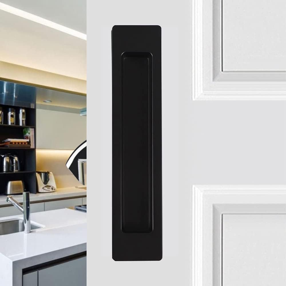 Best Deal 🛒 LWZH Sliding Barn Door Flush Handle 7.08" Invisible Recessed Finger Pull for Cabinets Closet Drawers Rectangular Matte Black Free Sharp Edge