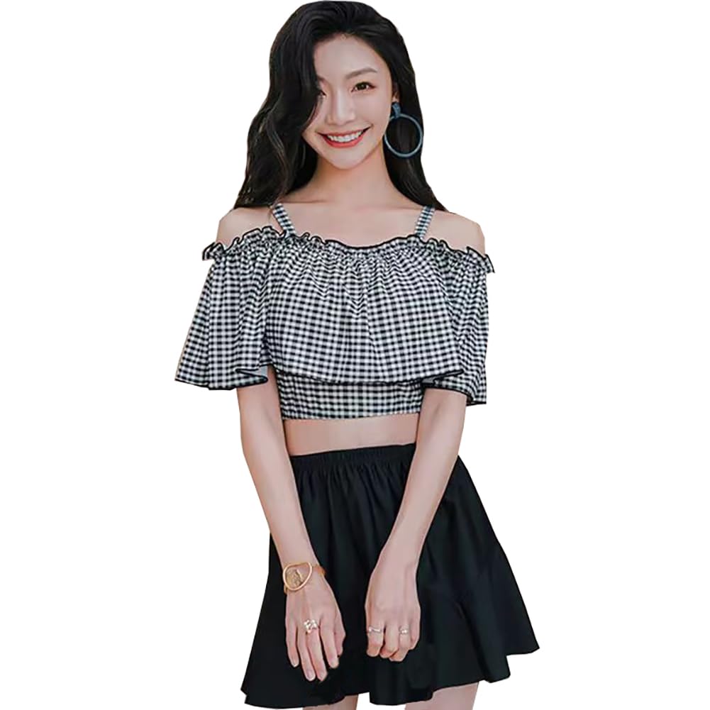 フリル付きブラックチェック水着 gossip!ロサンゼルス 水着 キュートフリルストラップ ギンガム