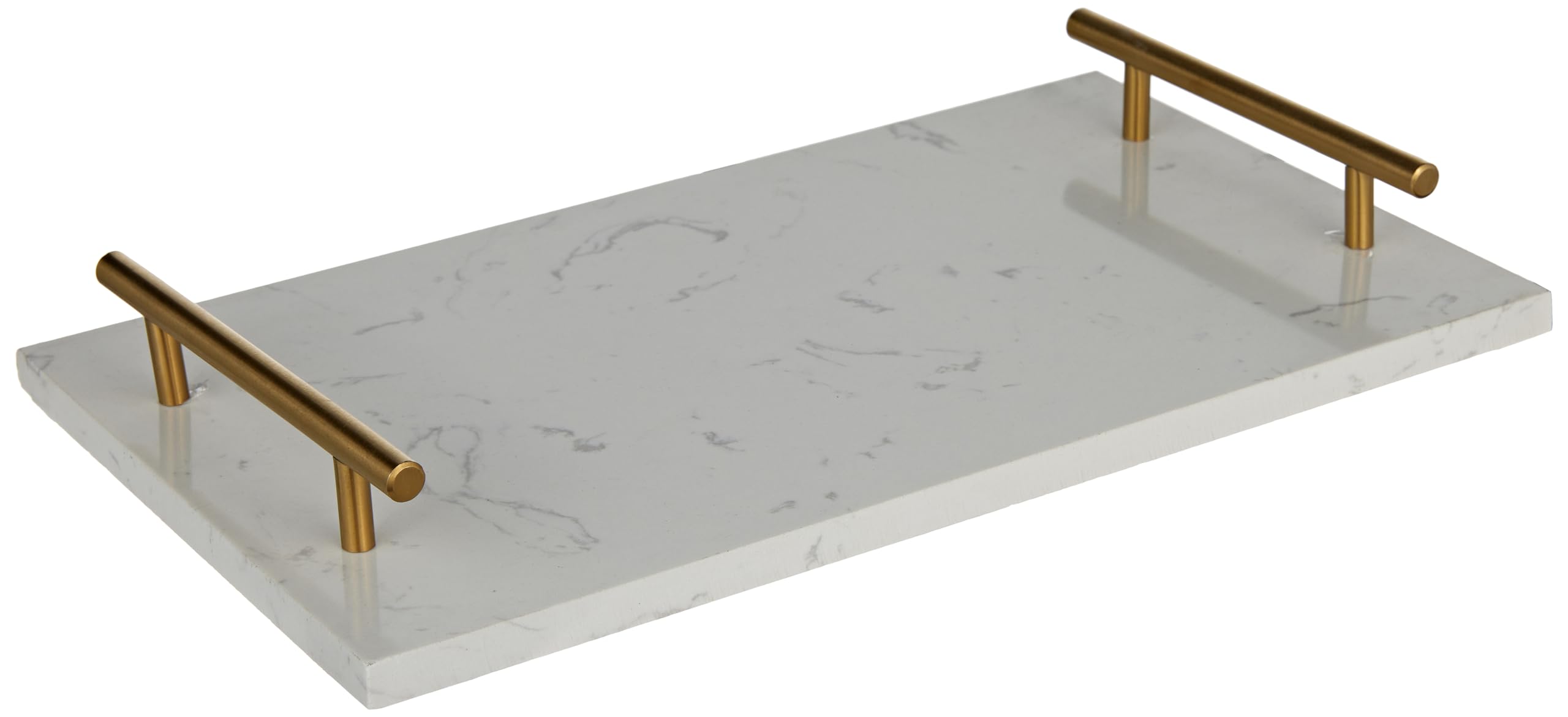 Cuisine ArtMarble Tray With 2 Gold Handles White/Grey Decorative Marble Cheese Serving Tray With Gold Polished Stainless Steel Handles Cbb1668, Multicolour