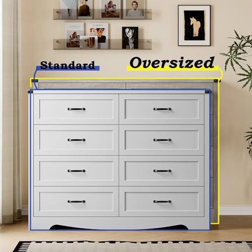 Image of BORNOON 8-Drawer Dresser for Bedroom, Modern Wooden Chest of Drawers with Metal Handles, Anti-Tipping Design, Sturdy and Stable Storage Organizer for Living Room, Entryway, Home Office