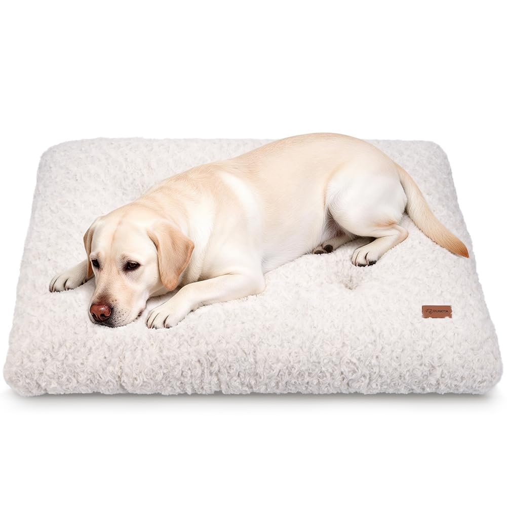 Dog Bed Crate Pad - Rosette Pattern White Velvet Pet Bed Anti-Slip Comfy Kennel Pad for Crates Rosette White XL