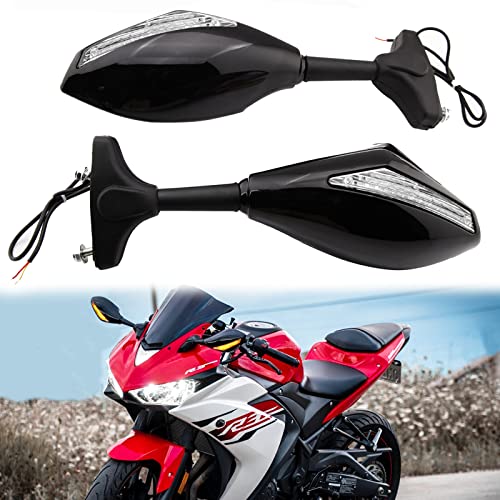 Moto Rétroviseurs Latéraux avec LED Clignotant Indicateur Intégré pour Vélos de course CBR GSXR YZF Sportbike(Noir Brillant+Lentille Claire)
