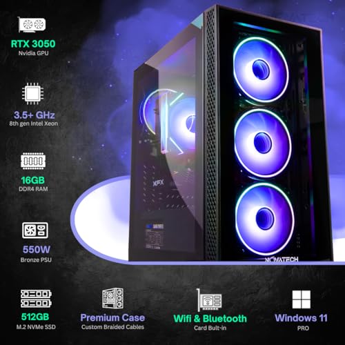 Image of NOVATECH Phantom - Prebuilt Gaming PC Desktop Computer - RTX 3050 - Intel i7 Xeon 3.5GHz - 16GB RAM - 512GB M.2 SSD WiFi /BT, Win 11 Pro - Gaming Computer Tower, Pre Built PC Gaming - 1 Year Warranty