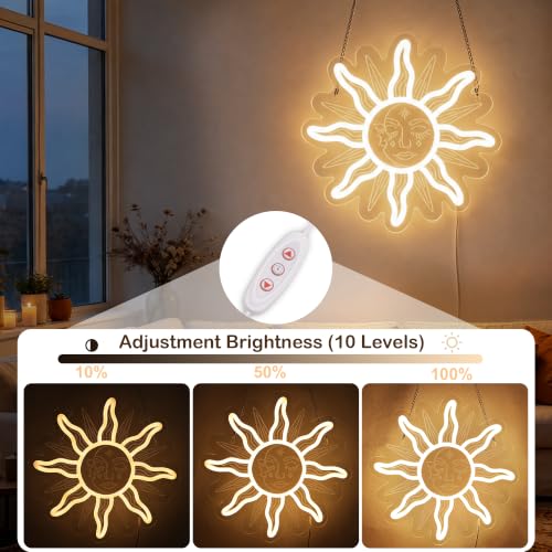 Image of Attivolife Sun Goddess Neon Sign, Dimmable Sun and Moon LED Light, Sunflower Eye Boho Aesthetic Wall Decor, USB Powered Tribal Art Lamp for Bedroom Living Room Dorm Women Boho Lovers Gift 11.8 inchx11.8 inch