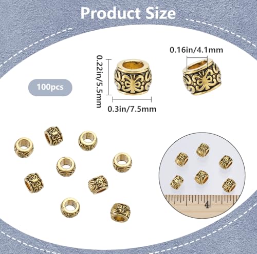 SOFPLATE 1 Box 100pcs Tibetan Spacer Beads Large Hole Alloy Beads Antique Golden European Rondelle Loose Spacers Bead Barrel Tube Spacers Bead for jewellery Making Necklace Bracelet Accessories Craft - Image 2