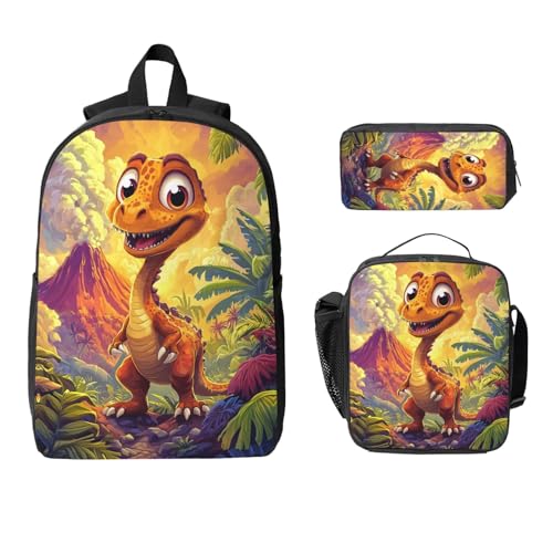 Cartoon Dinosaur Backpacks 3 Pcs Unisex Travel Backpack with Fun Graphic Cartoon Print for Hiking Commuting