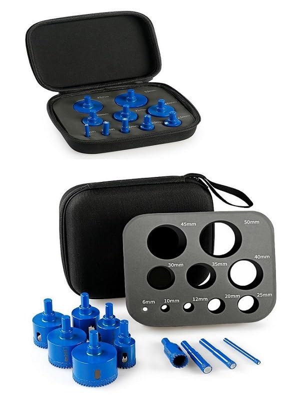 10 piezas de brocas de diamante con dentadura azul y agujero redondo, juego de brocas para perforar y cortar baldosas de cerámica, cuarzo y mármol.