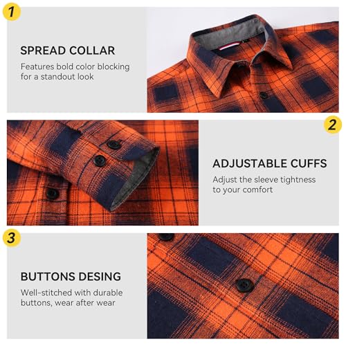Image of WARHORSEE Flannel Shirt for Men Long Sleeve Button Down Plaid Shirts | Soft Cotton Blend for Multi-season Wear, Lightweight yet Warm, Dual buttoned storage pockets, Machine Washable Easy Care