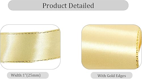 Miniatura 9 de Cintas de satén burdeos de 1 pulgada x 25 yardas, cinta de tela roja vino con bordes dorados para envolver regalos, manualidades, ramos florales,