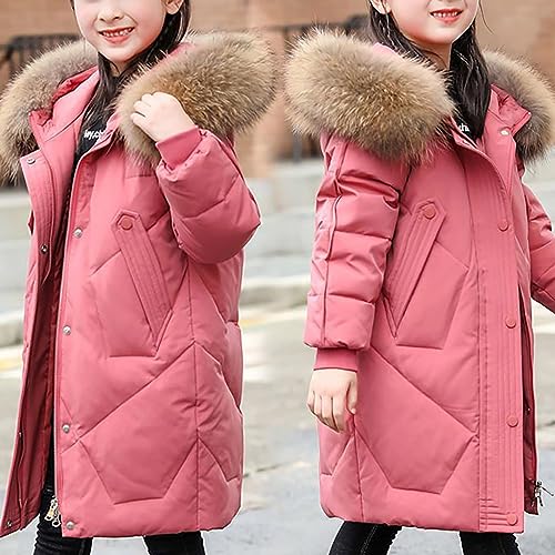 sfdgfhyf Girls' Winter Coat Heavyweight Long Puffer Jacket Insulated Parka with Fu𝐫 Hood Down Jacket Jackets3