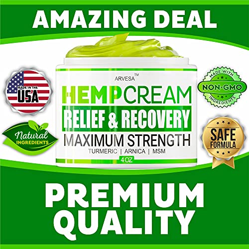 Natural Hemp Cream for Joints, Muscles, Back, Neck, Knees, Hips, Foot, Nerves, Shoulders - Maximum Strength Gel with MSM, Turmeric, Arnica, Aloe, Menthol - Natural Hemp Oil Extract Lotion - 4 fl oz - Image 6