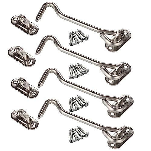 Wexecon 4 Pieces Stainless Barn Door Lock Gate Hardware, 12" Sliding Door Latch with Eye Hook, Silver Steel Gate Latch for Outdoor Fence, Bathrooms, Sheds, Windows(12",Silver)