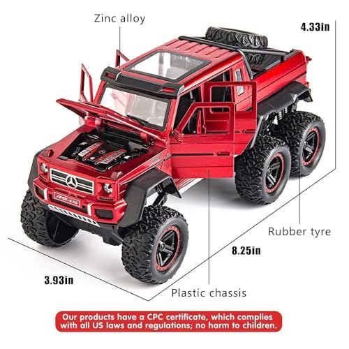 Image of Invite Enterprise 1:22 Big Marcedes AMG G63 6X6 Toy Car Metal Pull Back Diecast Car with Openable Door and Sound Light, Gifts Toys for Kids【 RED - Color 】