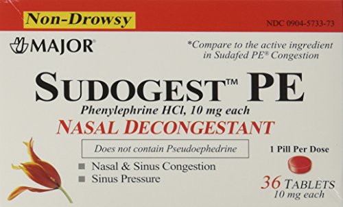 Sudogest PE Generic for Sudafed PE Nasal Decongestant Phenylephrine HCl 10mg Tablets 36CT