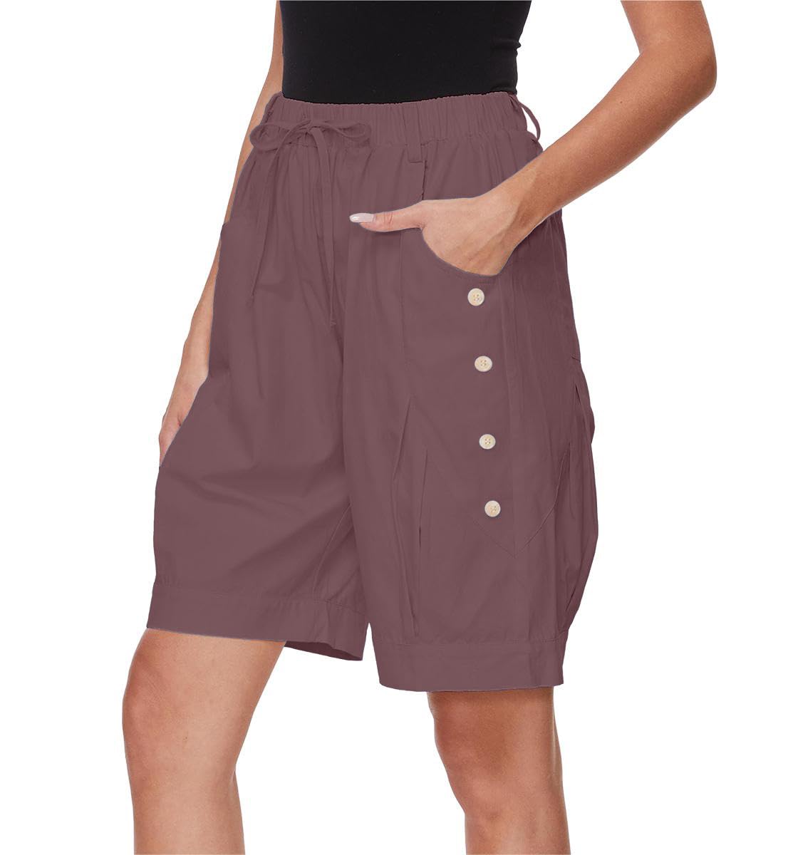 WROLEM Womens Bermuda Shorts High Waist Drawstring Loose Capris Wide Leg Comfy Summer Beach Casual Dressy Pant with