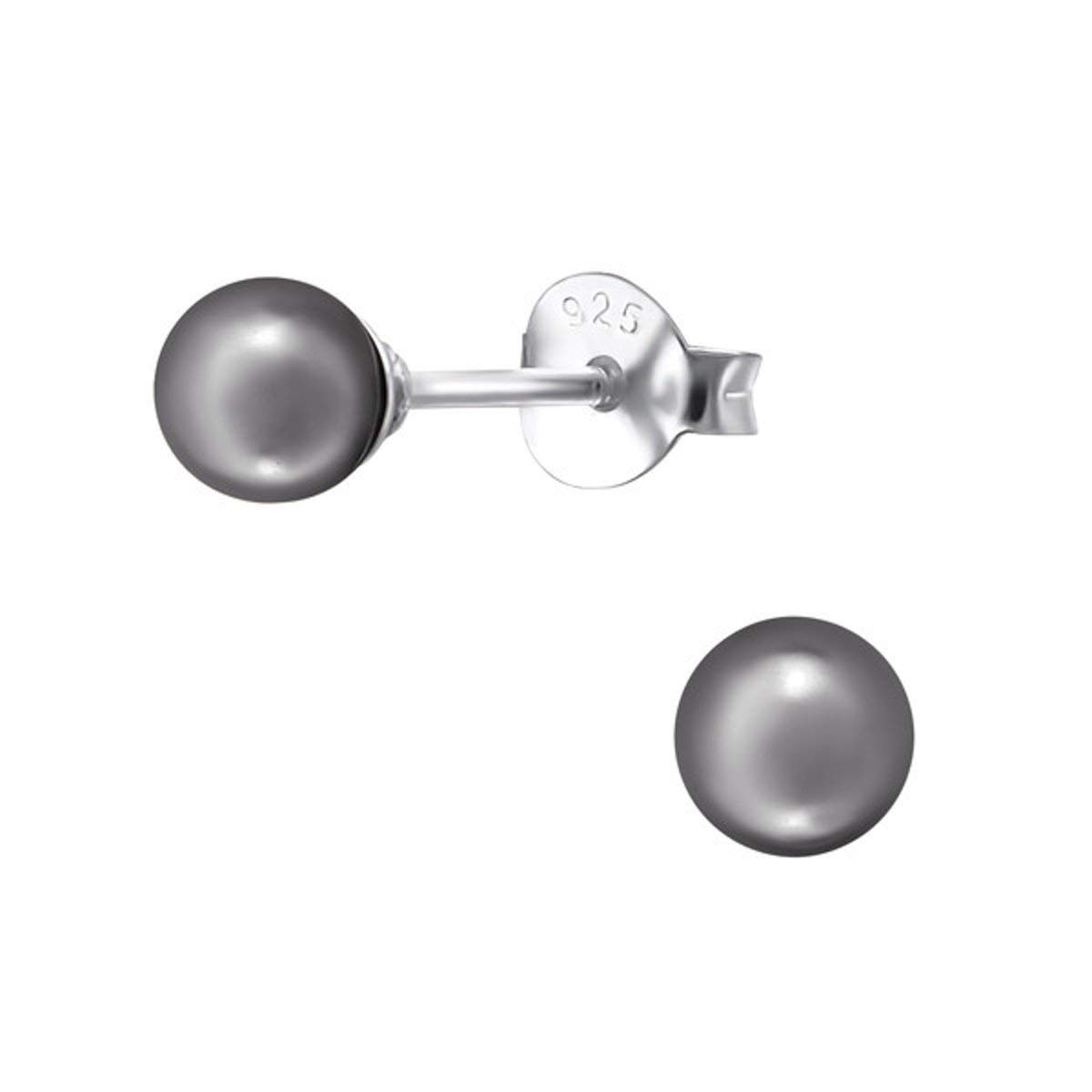 AmantoElki Grey Stud Earrings - 925 Silver + Coating - Pearl - Diameter 4 mm