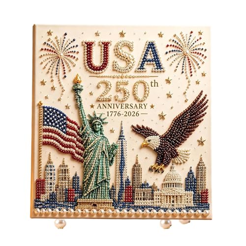 USA 250th Anniversary DIY Pearl Painting Kit Patriotic USA 250th Pearl Art Kit Bead Paintings Craft Art with Flag and Eagle for 4th of July Gift (#B)