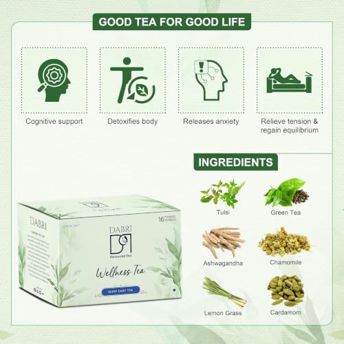 Image of Dabri Sleep Easy Wellness Tea 16 Dip Tea Bags|Pure Herbal Blend with Natural Taste|Antioxidant-Rich|Cognitive support|Detoxifies body|Releases anxiety