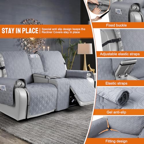 Image of VANSOFY Loveseat Recliner Cover with Console 100% Waterproof Sofa Slipcovers Non-Slip Reclining Couch Cover Split Sofa Covers Furniture Protector for Pets, Dogs(Light Gray)