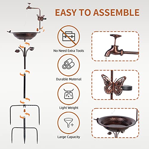 Dreamsoul 50" Solar Bird Bath With 5 Prongs Base Stake, Faucet Solar String Light Bird Baths For Outdoors, Metal Birdbaths For The Garden Yard Decor #TOP5