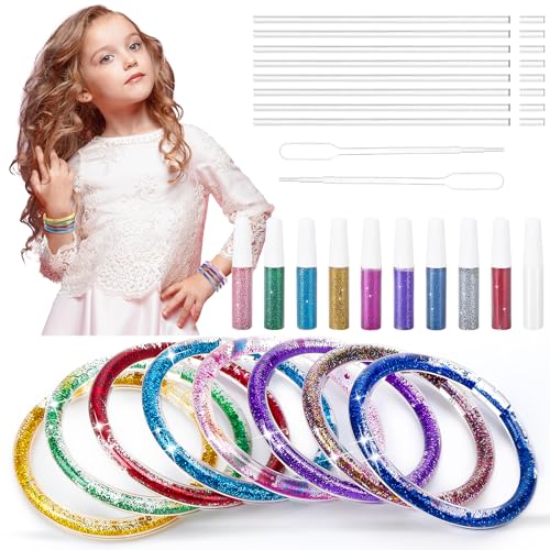 Kaisibum 12 Stück Mädchen DIY Armband Bastelset für Kinder,DIY Glitzerarmband-Bastelset mit Glänzenden Pailletten,Lernspielzeug für Mädchen ab 4-10 Jahre