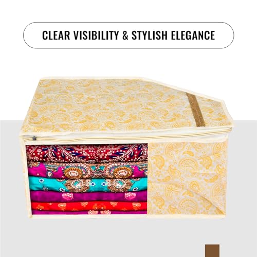 Image of Urbane Home Blouse Cover | Clothes Storage Bag | Zipper Wardrobe Organizers | Non-Woven Clothes Organiser | Side Transparent Blouse Organizer | Carry-Design | Pack of 12 | Yellow