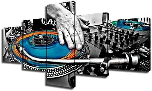 Canvas Wall Art DJ Music Mixes the Track HD Printed on Painting 5 Piece Abstract Pictures for Living Room,Modern Artwork Home Decor for Living Room-Wooden Frame Stretched Ready to Hang(50''Wx24''H