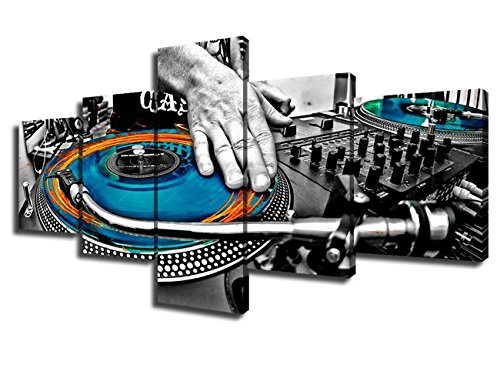 Canvas Wall Art Dj Music Mixes The Track Hd Printed On Painting 5 Piece Abstract Pictures For Living Room,Modern Artwork Home Decor For Living Room-Wooden Frame Stretched Ready To Hang(50''Wx24''H #TOP10