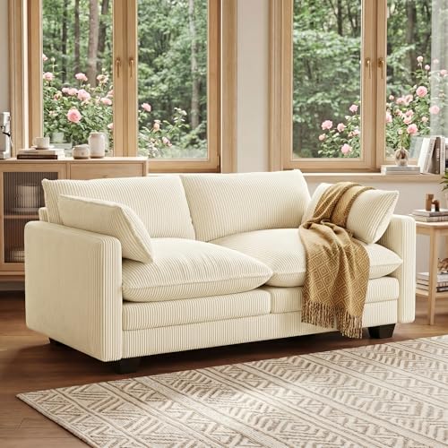 Image of Gizoon 75 inch Small Cloud Loveseat Couches for Living Room, 2 Seater Love Seat Sofa with Comfy Deep Seat, Small Washable Couches with Removable Corduroy Cover for Apartment, Beige