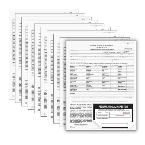 J. J. Keller 10-Pack, Record of Annual Inspection Form with Inspection Decal, 2-Ply Carbonless Form, DOT Compliant