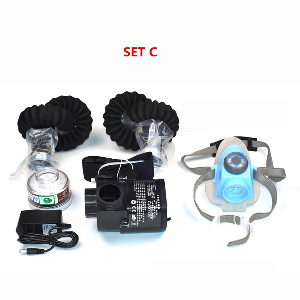 Máscara de Cara Completa de Flujo Constante Eléctrico Máscara de Gas Herramienta de Pintura Portátil Sistema de Respirador de Casco de Soldadura(CONJUNTO C)