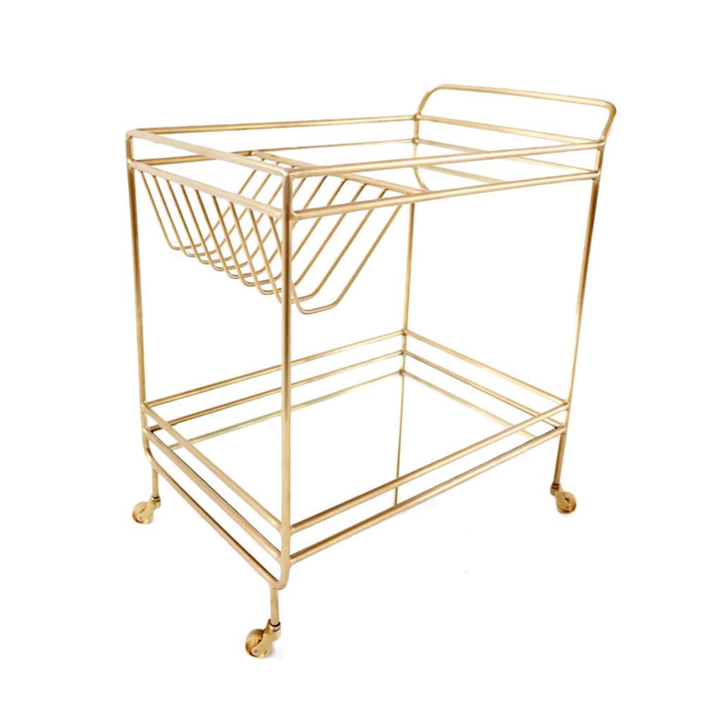 asdchZen 2 Layer Wine Trolley Wrought Iron Mobile Household Multifunctional Service Trolley