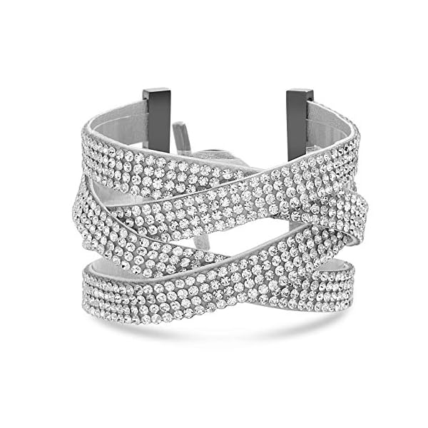 Steve Madden Rhinestone Multi Strand Crossover Toggle Bracelet for Women, White (SMB590491RH), one size
