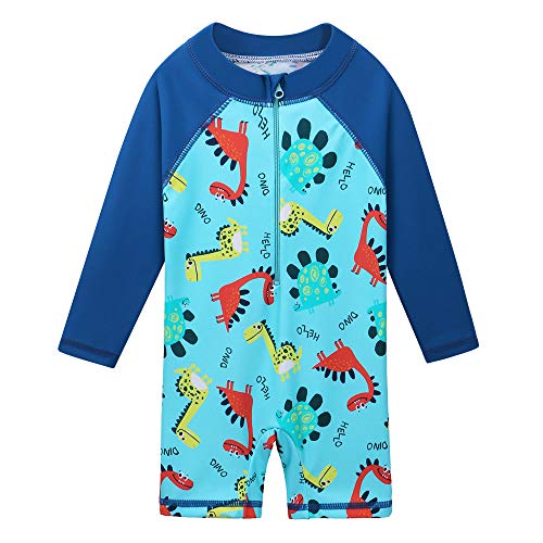 Huaaniue - Traje de baño para bebés, de manga corta, de una pieza, con cremallera, para proteger el sol, UPF 50, de 6 meses a 4 años, Unisex niños, Dinosaurio de manga larga, 6-12 meses Cover