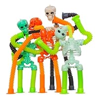 4 PCS Pop Tubes Skeleton Fidget Toys, Telescopic Suction Cup Toy,, Boo Basket, Halloween Party Bag Fillers, Stress and Anxiety Relief Toys