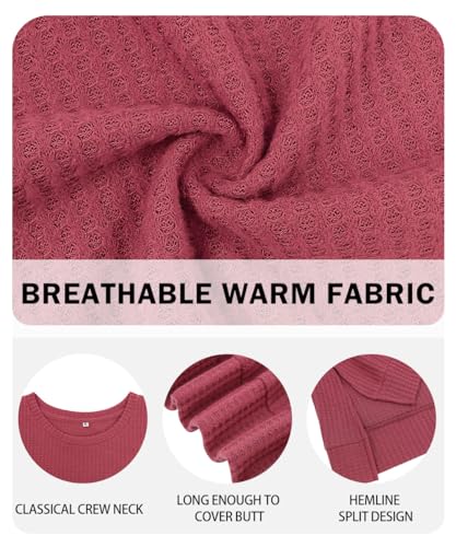 Image of RITERA Plus Size Women Sweaters Waffle Knit Pullover Top Long Sleeve Casual Crewneck Shirt Loose Split Hem Fall Winter Blouse