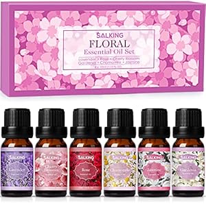 SALKING Floral Essential Oils Set, Premium Pure and Natural Essential Oils, Fragrance Oil Scented Oils for Oil Diffusers 6 x 10 ML – Lavender, Rose, Jasmine, Cherry Blossom, Gardenia, Chamomile