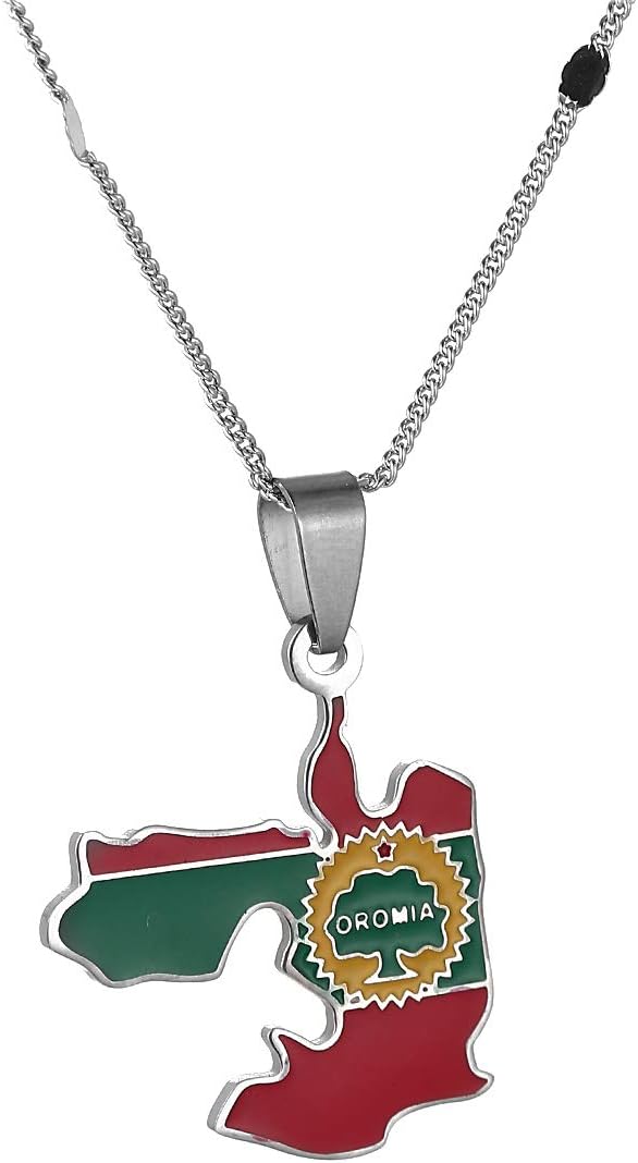 Oromo Map Pendant Necklace Stainless Steel Map Chain Jewelry