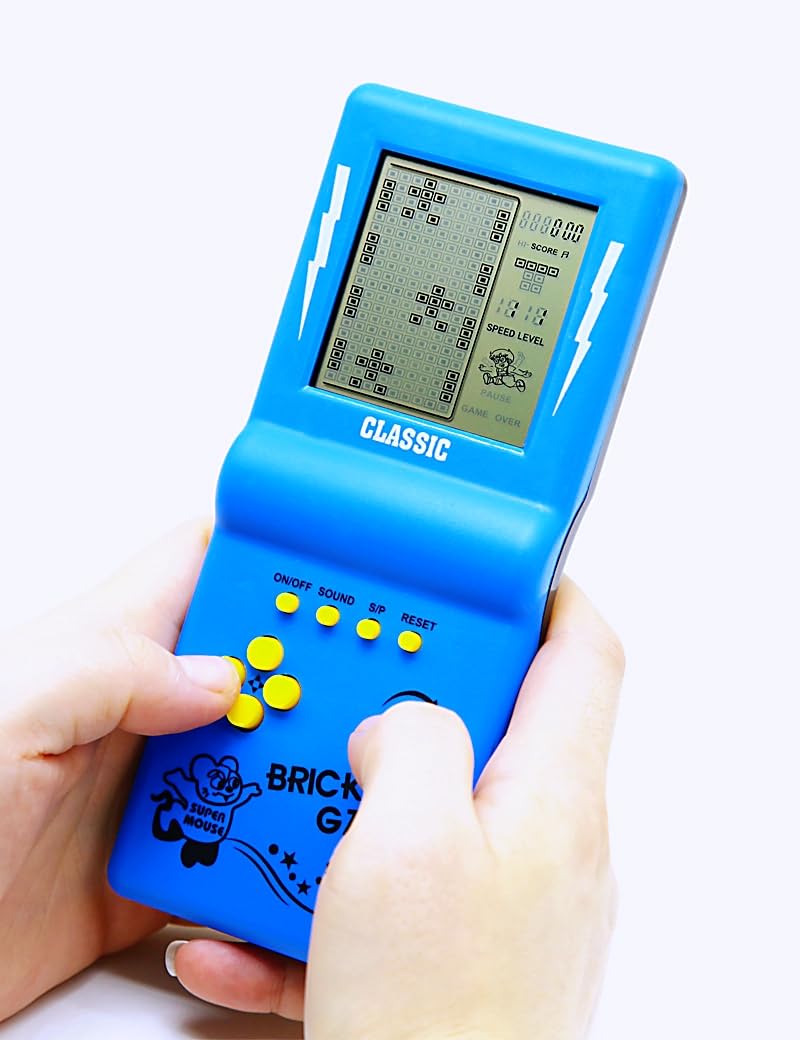 CZT Nouvelle Console de Jeu en Brique Grand écran Puzzle Nostalgique Classique Intégré 23 Jeux Vitesse/Difficulté Réglable Alimenté par 2 Piles AA (Non incluses) Meilleur Cadeau (Bleu)