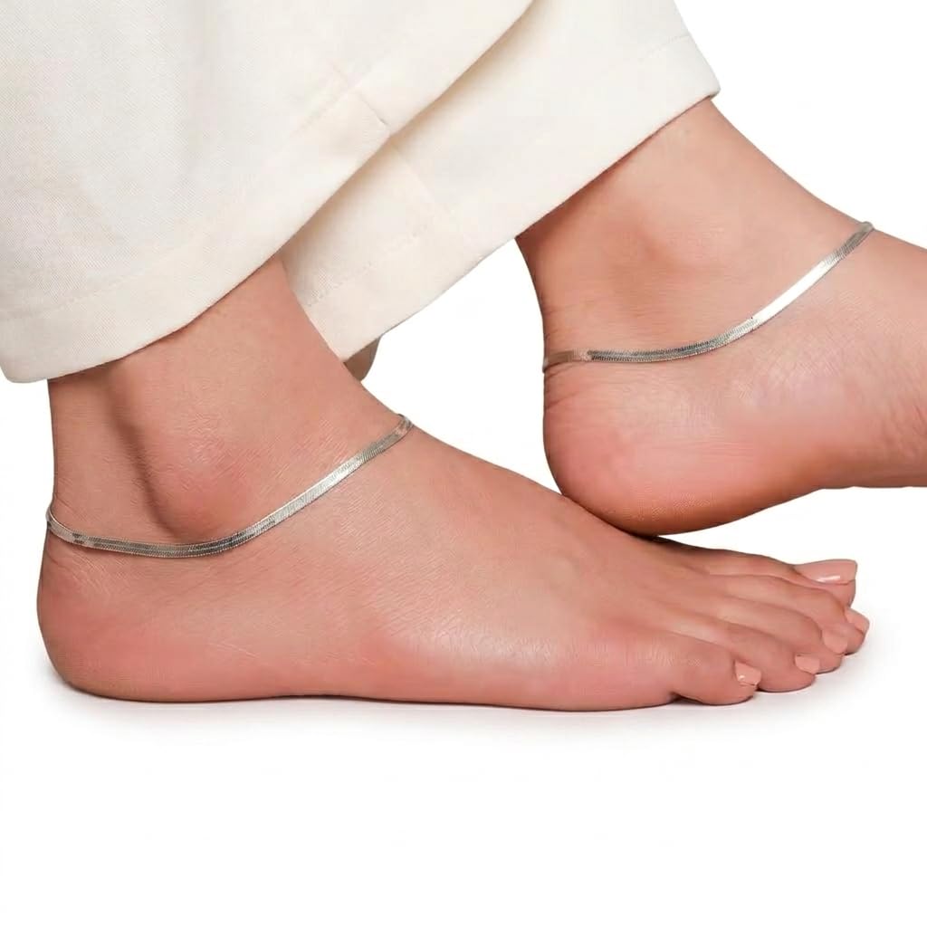 Anti Tarnish Stainless Steel Adjustable Snake Chain Anklet for Women & Girls | Silver Sleek Pajeb Daily Wear Foot Jewelry-image-33