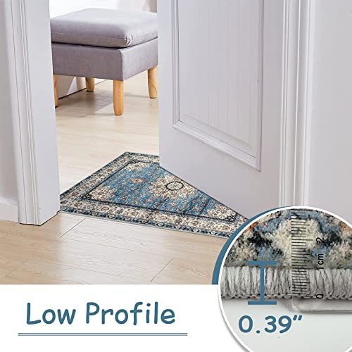 Lahome Oriental Floral Medallion Area Rug - 2X3 Blue Persian Distressed Small Entryway Rug Doormat Vintage Faux Wool Non-Slip Washable Low-Pile Carpet For Indoor Front Entrance Kitchen Bathroom #TOP3
