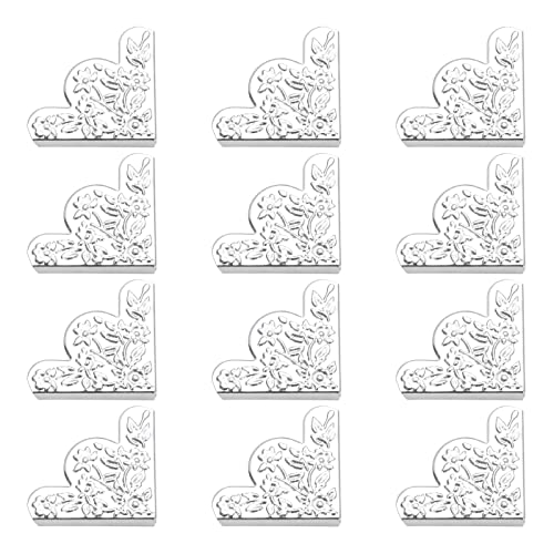 dophee 12Pcs Decorative Corner Protector, Jewelry Box Wooden Box Chest Furniture Guard Edge Cover, Metal Flower Carved No Holes, 1.69