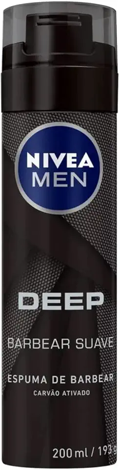 NIVEA MEN Espuma de Barbear Deep 200ml - Com carvão ativado em sua fórmula, promove um barbear suave e ainda deixa a sensação de frescor e limpeza por mais tempo