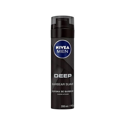 NIVEA MEN Espuma de Barbear Deep 200ml, Pele Limpa, Previne Irritações, Carvão Ativado, Deslizamento Suave