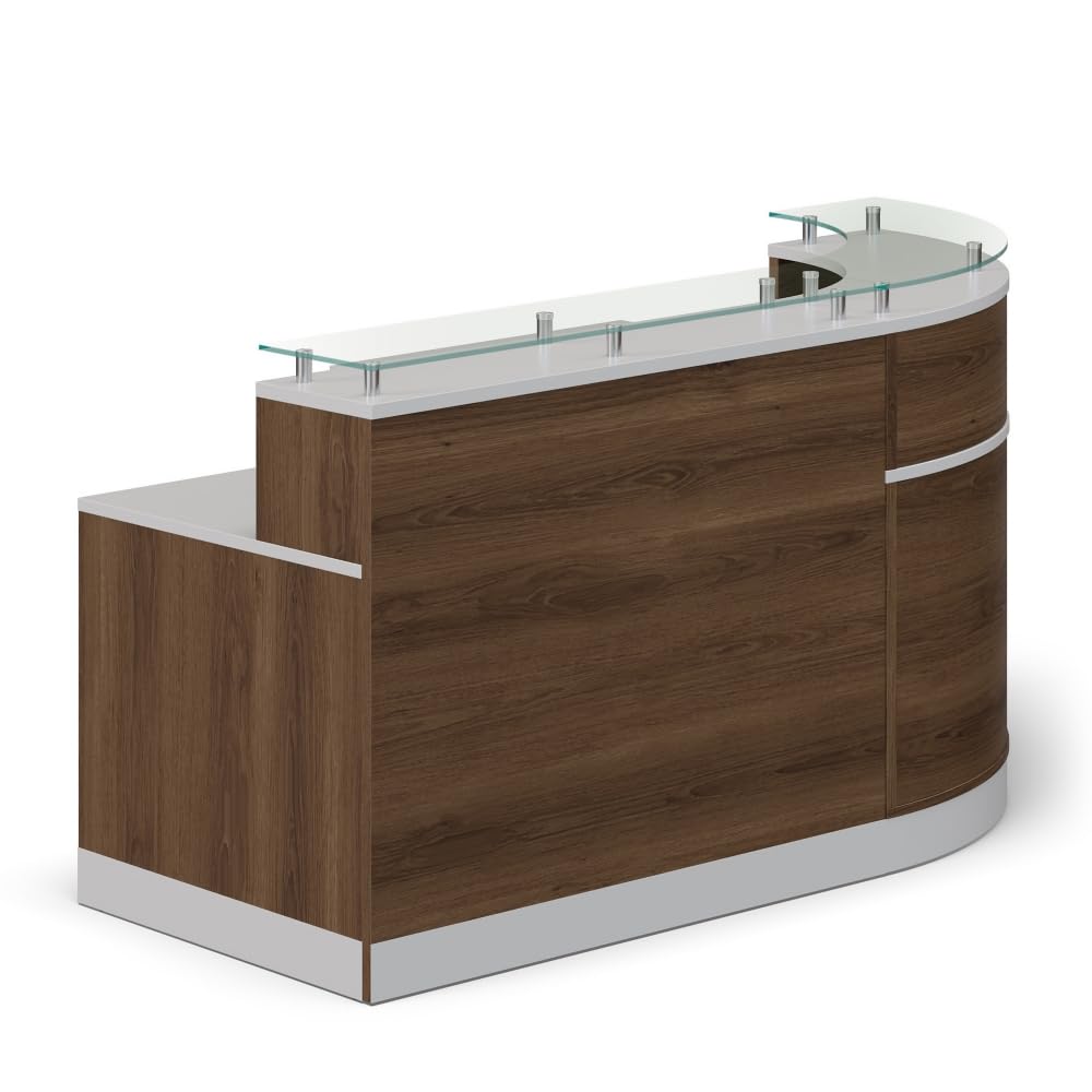 NBF Signature Series Modern L-Shaped Reception Desk with Counter - 79" W x 63" D x 41" H - Walnut