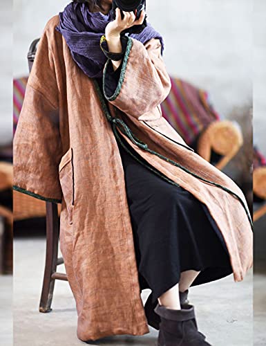 NFYM Women Vintage Trench Coat Autumn Long Sleeve Open Front Cardigan Coat Plus Size Long Jacket Overcoat Outwear (Dark Orange, One Size)