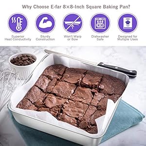 E far 8 x 8 inch baking pan square cake brownie baking pans stainless steel bakeware set of 3 fits in small toaster oven non toxic dishwasher safe  urban country home decor