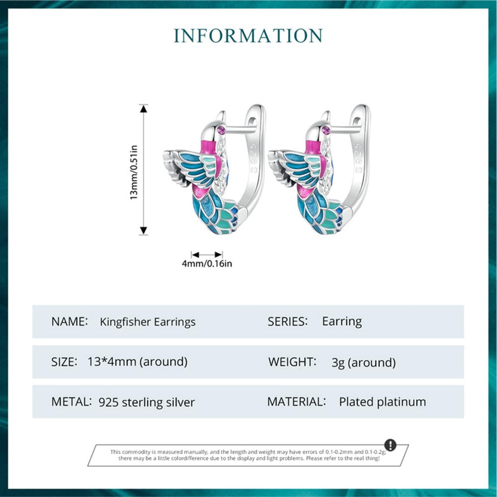 WZGWDC Orecchini Kingfisher in Argento Sterling 925 a Cerchio Carino per Le Donne Gioielli ipoallergenici per cartilagine Trago dormiente Piccolo s