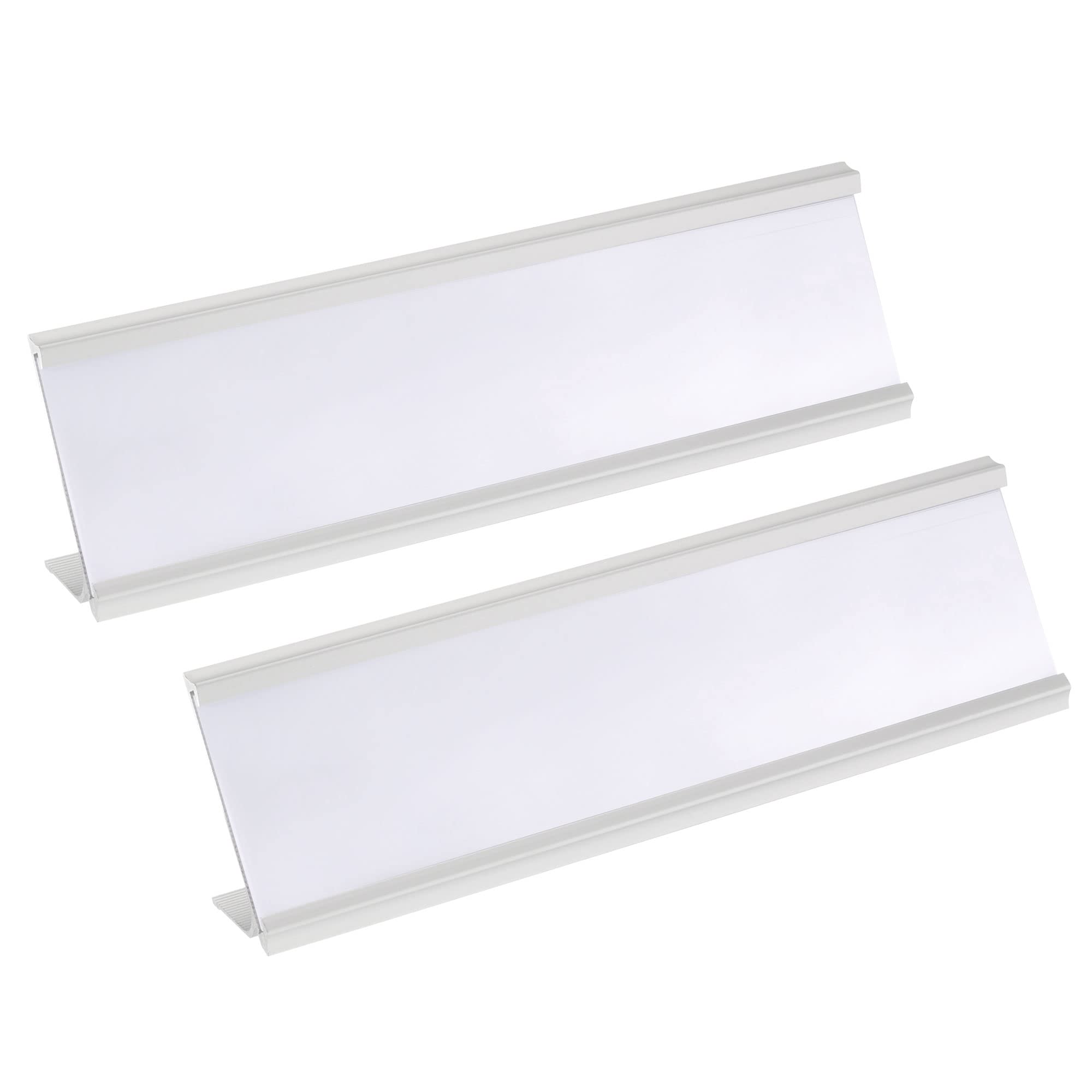 PATIKIL 2 x 7.8inch Aluminum Name Plate Holder, 2Pcs L Type with White Blank Engraved Name Plate for Desk Office Business Door Sign Holder Silver Tone
